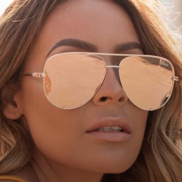 Quay Australia x Desi Perkins High Key Aviator Sunglasses, Rose Gold - Picture 1 of 6